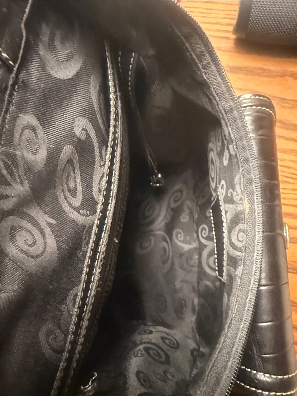 Brighton Black Heart-Pattern Backpack with Croc-Textured Trim